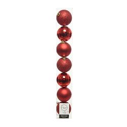Foto van 7x stuks kunststof kerstballen rood 8 cm glans/mat/glitter - kerstbal