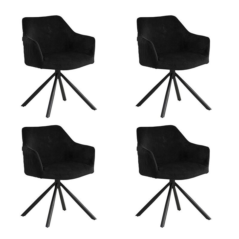 Foto van Bronx71 velvet eetkamerstoel furtado draaibaar zwart - eetkamerstoelen set van 4.