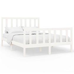 Foto van The living store bedframe grenenhout - wit - 205.5 x 166 x 69.5 cm - comfortabel hoofdeinde - stabiel en stevig -