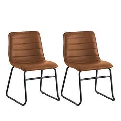 Foto van Set van 2 eetkamerstoelen industrieel mark cognac