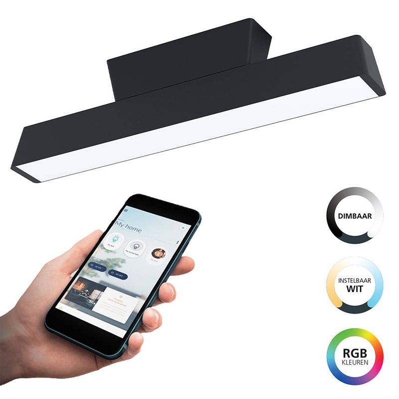 Foto van Eglo connect.z simolaris-z smart plafondlamp - 47 cm - zwart/wit - instelbaar rgb & wit licht - dimbaar - zigbee