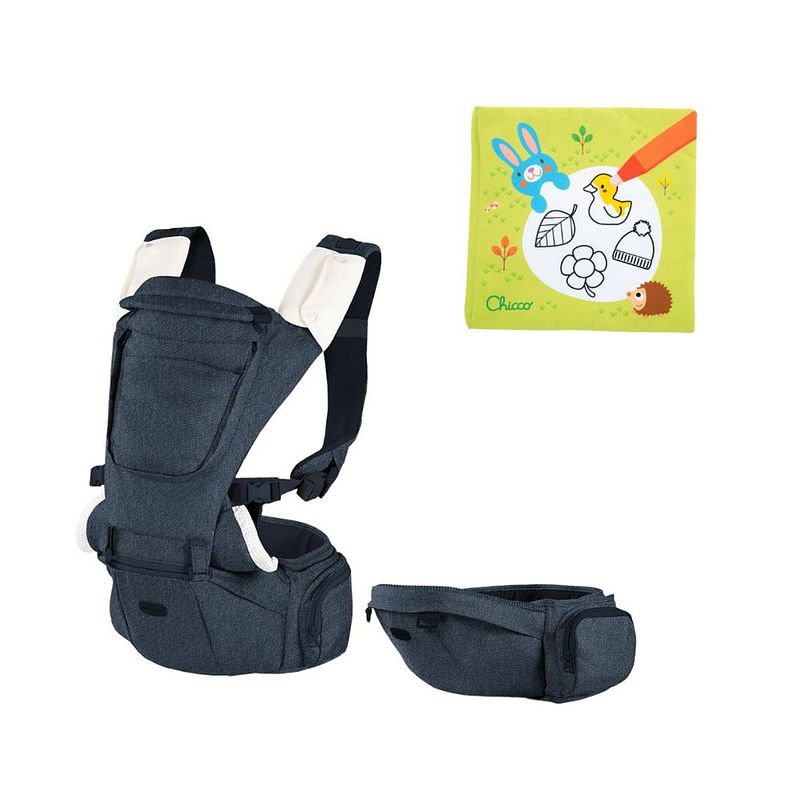 Foto van Chicco bundel - draagzak hip seat - denim & babyboekje - kleuren met water - seizoenen