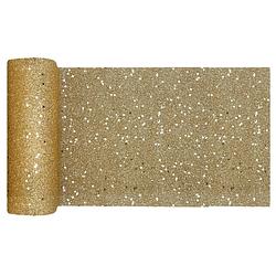 Foto van Kerst thema tafelloper op rol - goud glitter - smal 18 x 500 cm - polyester - tafellakens