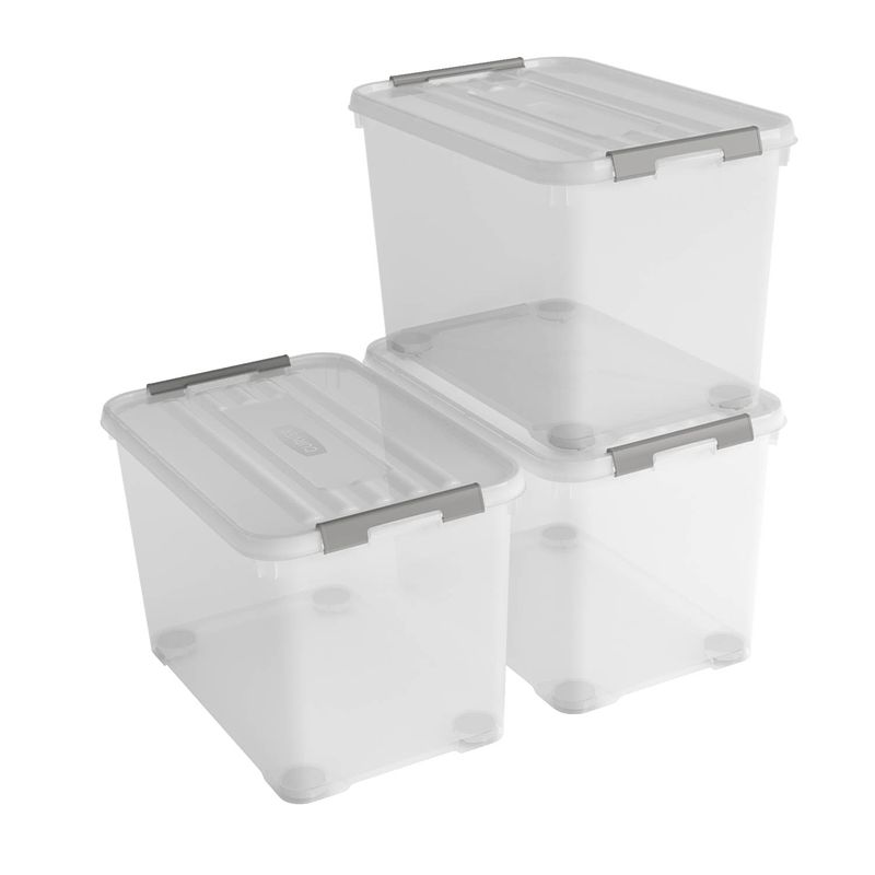 Foto van Curver handy+ opbergbox - 65l - 3 stuks - transparant met deksel