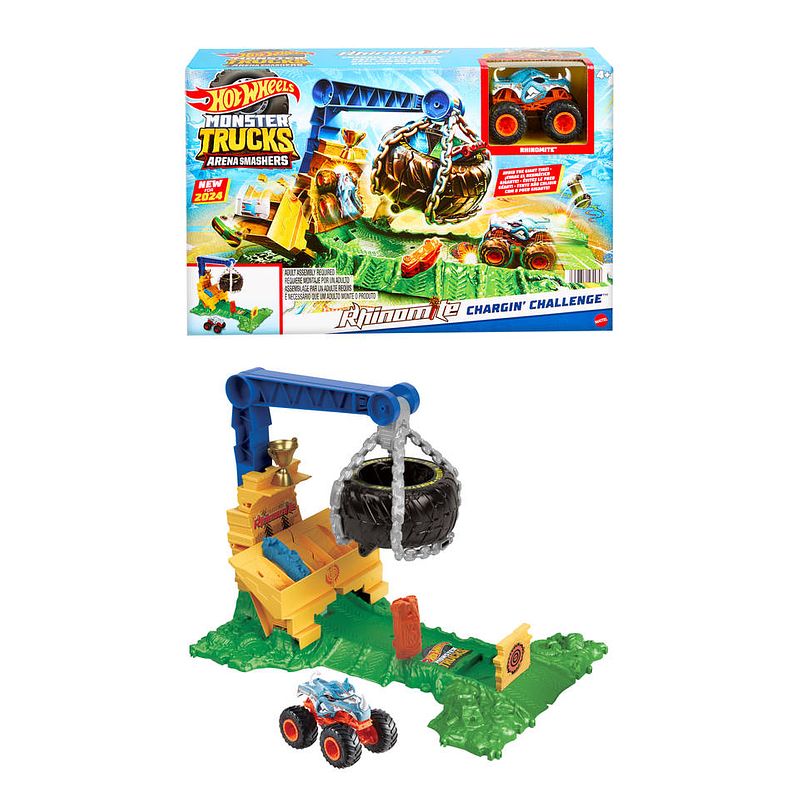 Foto van Hot wheels monster trucks arena smashers rhinomite race-uitdaging set