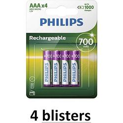 Foto van Philips aaa oplaadbare batterij - 700mah - 16 batterijen (4 blisters a 4 stuks)