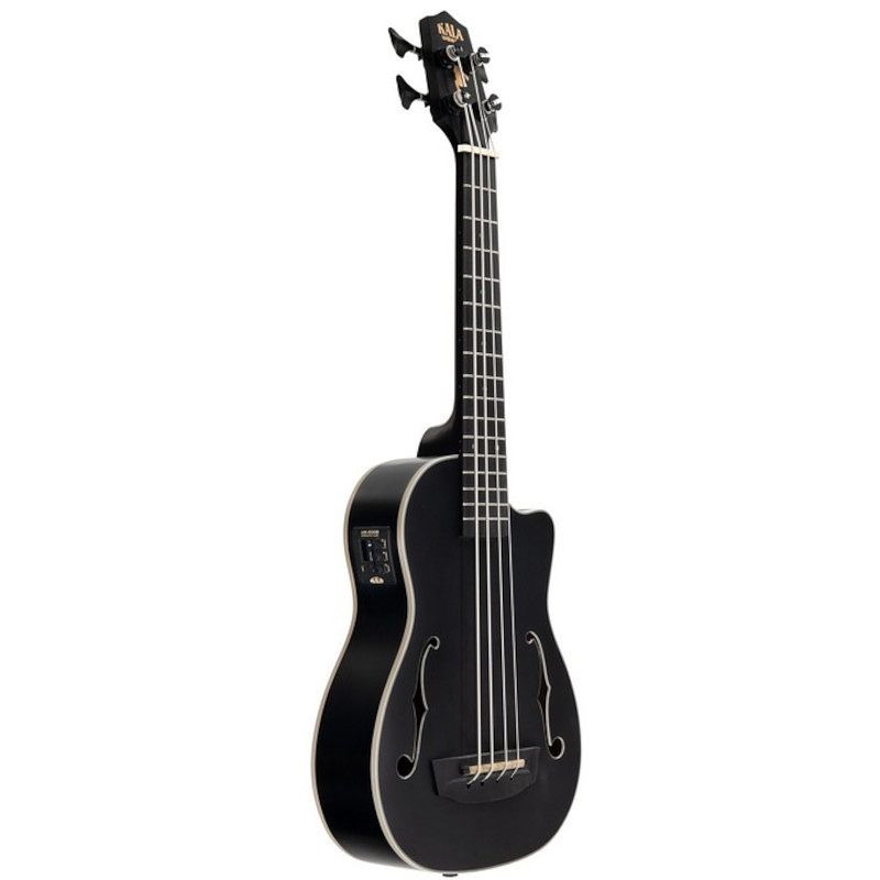 Foto van Kala u-bass journeyman black elektrisch-akoestische bas ukelele met gigbag