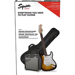 Foto van Squier stratocaster pack brown sunburst elektrische gitaarset