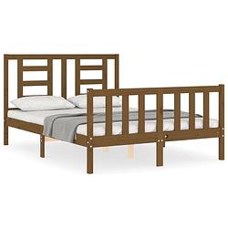 Foto van The living store massief grenenhouten bedframe - honingbruin - 205.5 x 145.5 x 100 cm - multiplex lattenbodem