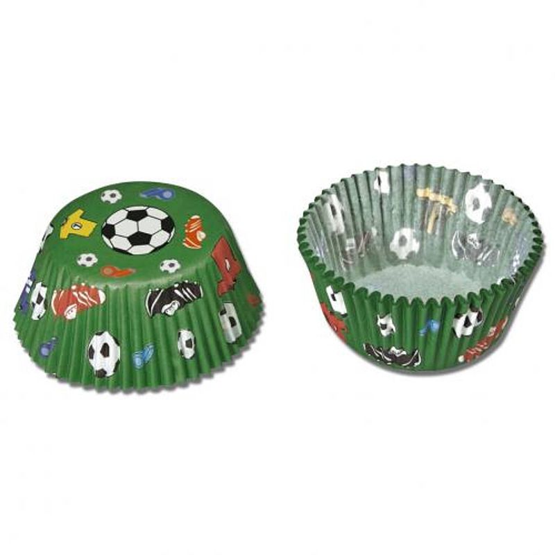 Foto van Papieren cupcake vormpjes - voetbal - set van 50 - städter