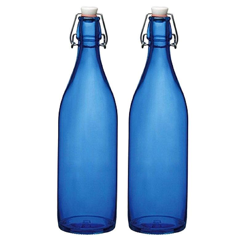 Foto van Cuisine elegance set van 2x stuks weckflessen blauw beugeldop glas van 1 liter - weckpotten