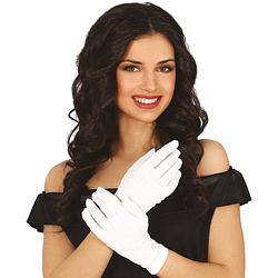 Foto van Verkleed party handschoenen voor dames - polyester - wit - one size - kort model - verkleedhandschoenen