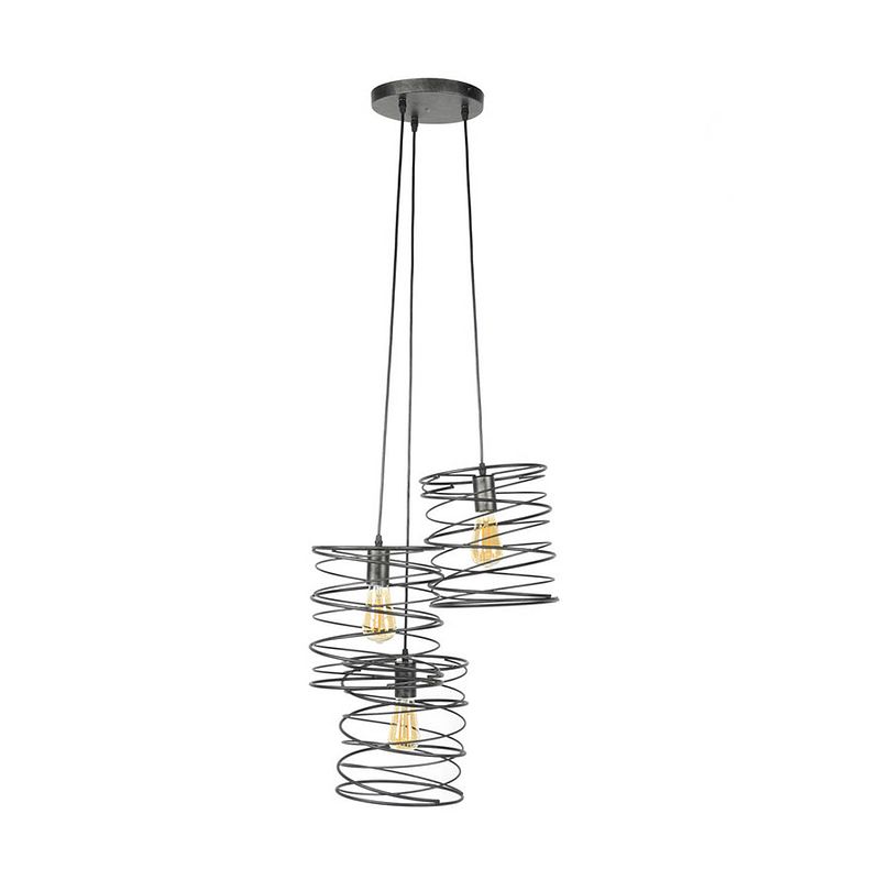 Foto van Livin24 industriële hanglamp curl charcoal 3-lichts.