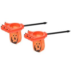 Foto van 2x stuks trick or treat snoep zakken pompoen met handvat oranje l53 x b14 cm - feestdecoratievoorwerp