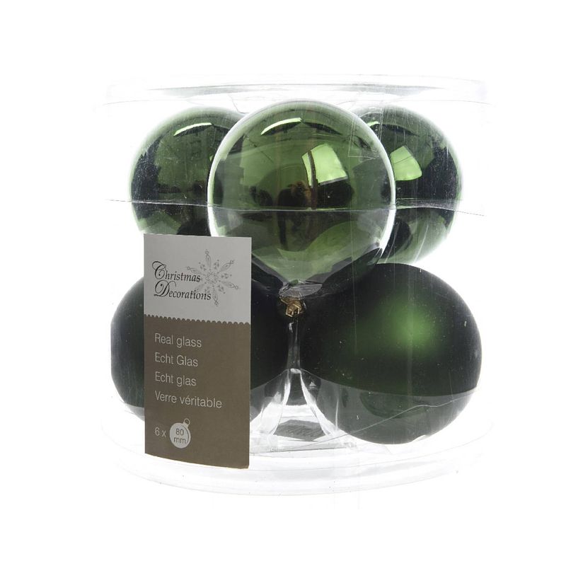 Foto van 3 stuks kerstbal glas glans-mat diameter 8cm dennen groen ksd