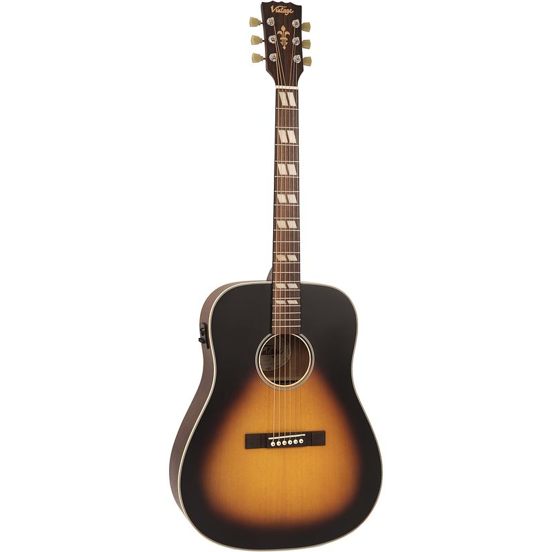 Foto van Vintage ve140vsb historic series dreadnought vintage sunburst elektrisch-akoestische westerngitaar