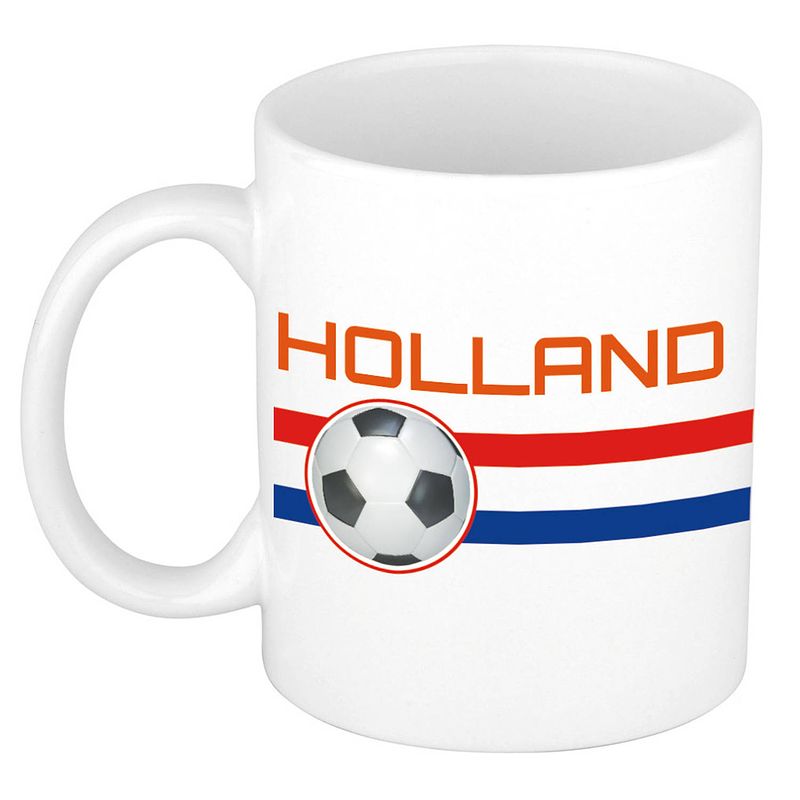 Foto van Holland vlag met voetbal mok/ beker wit 300 ml - feest mokken
