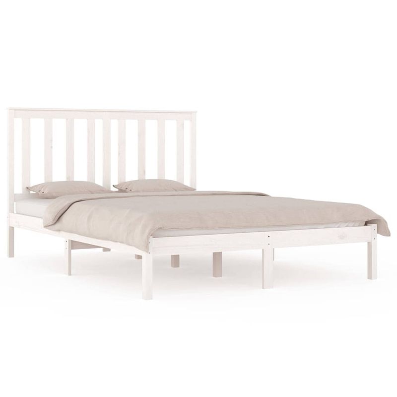 Foto van The living store houten bedframe - massief grenenhout - 205.5 x 205.5 x 31 cm - wit