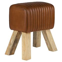 Foto van Kruk 43x48x30 cm bruin mangohout en buffelleer womo-design