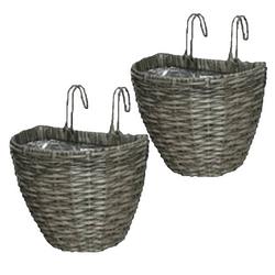 Foto van 2x stuks balkonmanden/plantenmanden/plantenbakken grijs rotan 42 cm - plantenbakken