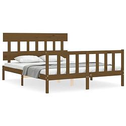 Foto van The living store bedframe grenenhout - honingbruin - 205.5 x 165.5 x 81 cm - multiplex lattenbodem