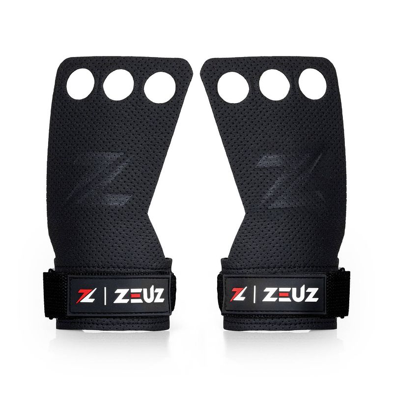 Foto van Zeuz® fitness & crossfit grips - sport handschoenen - turnen - gymnastics - zwart - maat m