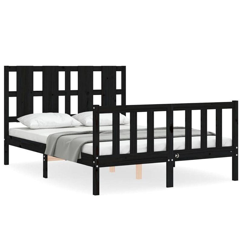 Foto van The living store bed grenenhouten - bedframe - 205.5x145.5x100 cm - zwart- montage vereist