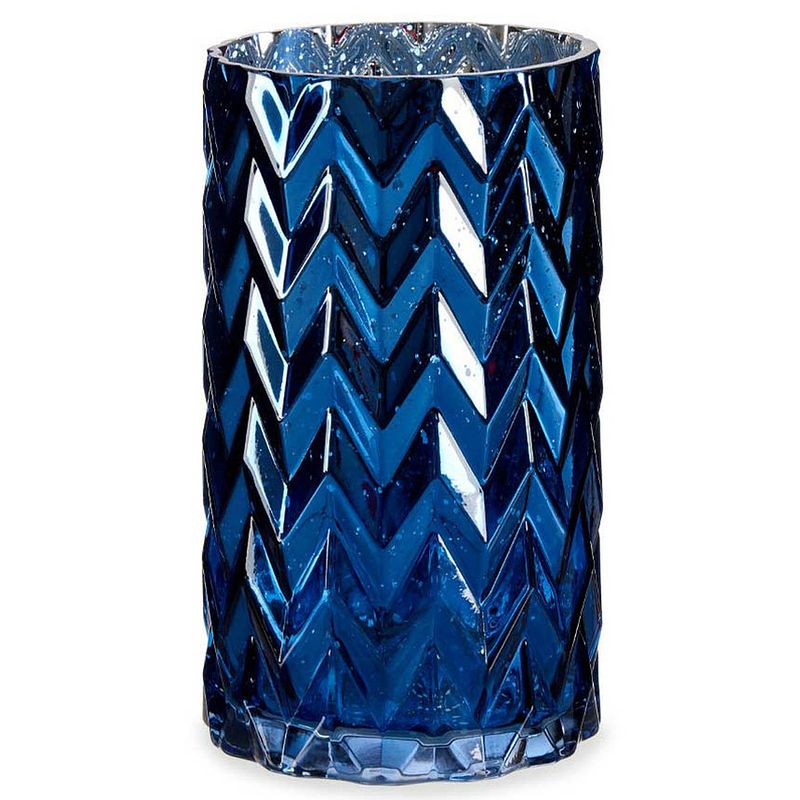 Foto van Bloemenvaas - luxe decoratie glas - blauw - 11 x 20 cm - vazen