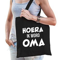 Foto van Hoera ik word oma cadeau katoenen tas zwart voor dames - cadeau aanstaande oma - feest boodschappentassen