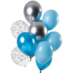 Foto van Folat ballonnen aquamarine 30 cm latex blauw/zilver 12 stuks