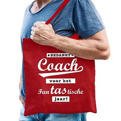 Foto van Bellatio decorations cadeau tas voor coach/trainer - bedankt - rood - katoen - 42 x 38 cm - feest boodschappentassen