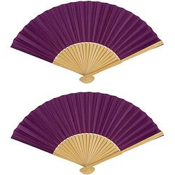 Foto van Spaanse handwaaier - 2x - special colours - aubergine paars - bamboe/papier - 21 cm - verkleedattributen