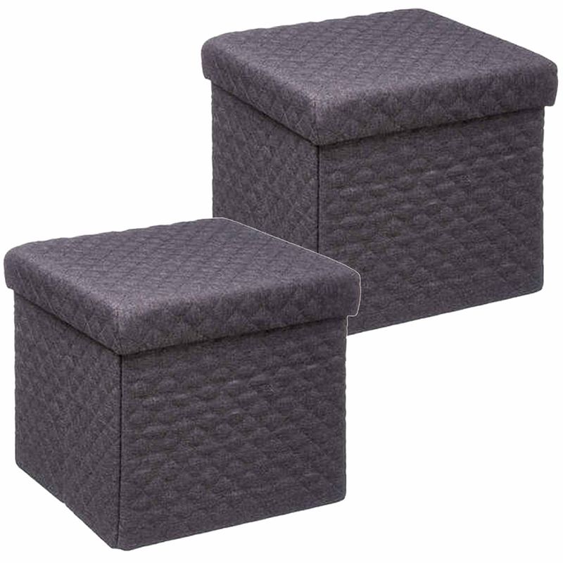 Foto van 5five poef/hocker/opbergbox - 2x - donkergrijs - polyester/mdf - 31 x 31 cm - opbergbox