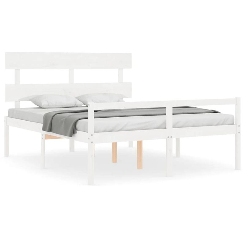 Foto van The living store bed grenenhouten - wit - 205.5 x 155.5 x 81 cm - 150 x 200 cm - multiplex lattenbodem