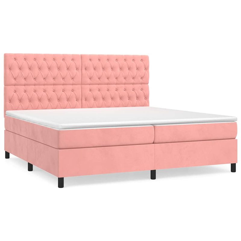 Foto van The living store boxspringbed - fluweel - pocketvering - middelharde ondersteuning - huidvriendelijk - roze - 203 x 200