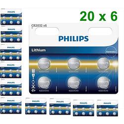 Foto van 120 stuks (20 blisters a 6st) - 6-pack philips cr2032 3v lithium knoopcelbatterij