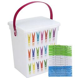 Foto van Wasknijper bewaarboxen roze hengsel 5 liter 23 x 18 cm incl. 36 knijpers - knijperszakken