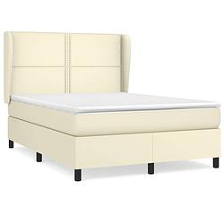 Foto van The living store boxspringbed - crème - 203 x 147 x 118/128 cm - duurzaam kunstleer - verstelbaar hoofdbord -