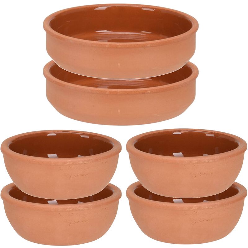 Foto van 6x tapas schaaltjes set 150 ml en 450 ml terracotta - stenen bakjes - snack en tapasschalen