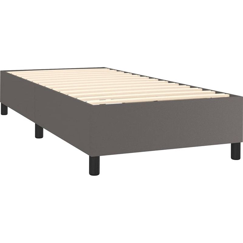 Foto van The living store boxspringbed - grijs kunstleer - 203 x 83 x 118/128 cm - verstelbaar hoofdbord - pocketvering matras -