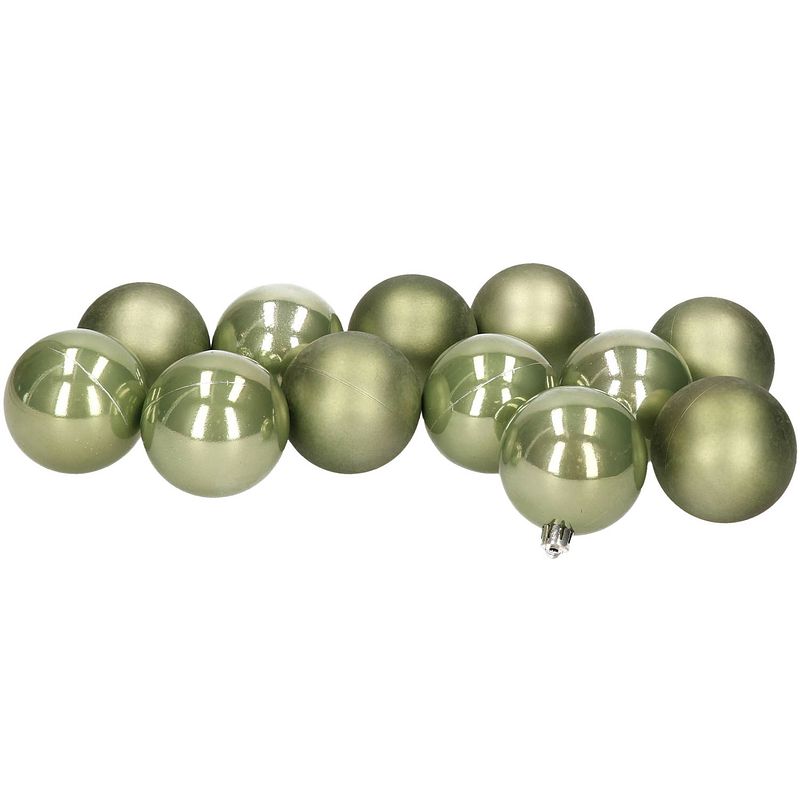 Foto van 12x stuks kunststof kerstballen lichtgroen 6 cm glans/mat - kerstbal