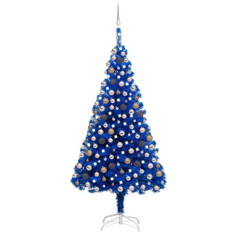 Foto van Vidaxl kunstkerstboom met led's en kerstballen 210 cm pvc blauw