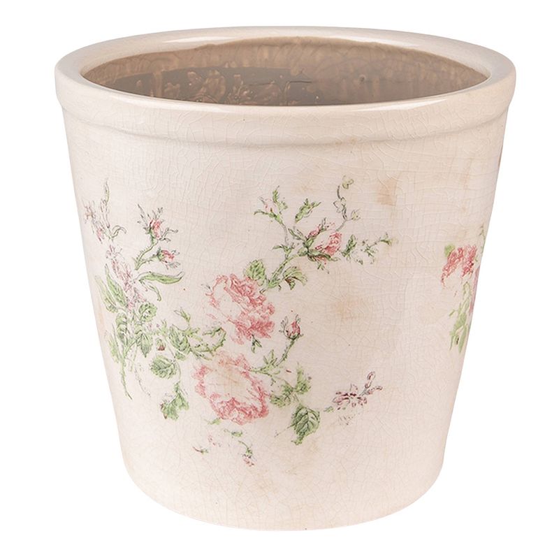 Foto van Clayre & eef bloempot ø 21x20 cm roze beige keramiek bloemen bloempot binnen plantenpot plant pot roze bloempot binnen