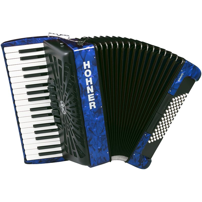 Foto van Hohner bravo iii 72 blauw, silent key accordeon