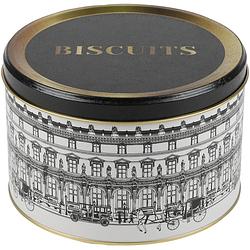 Foto van Urban living koektrommel/voorraadblik biscuits - versailles - metaal - wit/zwart - 17 x 11 cm - voorraadblikken