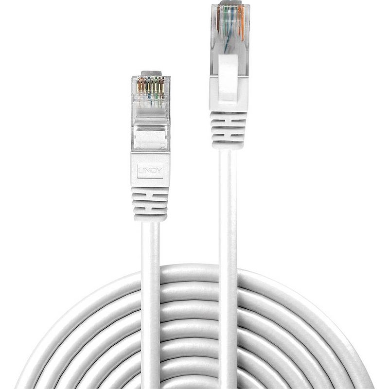 Foto van Lindy 48096 rj45 netwerkkabel, patchkabel cat 6 u/utp 7.50 m wit snagless 1 stuk(s)