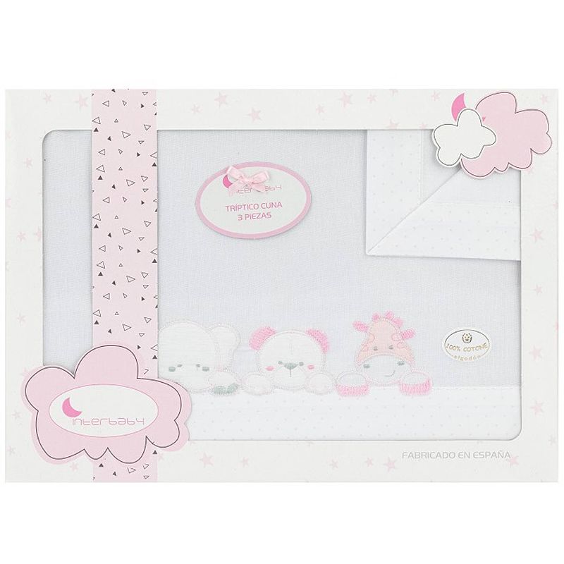 Foto van Interbaby bedtextiel dieren 80 x 40 cm katoen roze 3-delig