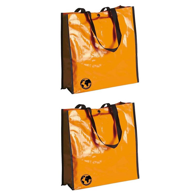 Foto van 2x stuks eco shopper boodschappen opberg tassen oranje 38 x 38 cm - shoppers