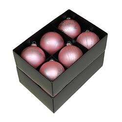 Foto van Othmar decorations kerstballen - gedecoreerd - 12x - 8 cm - roze - kerstbal