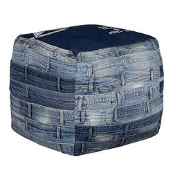 Foto van Womo-design vierkante zitkruk blauw, 45x45x45 cm, gemaakt van jeans met katoenen vulling